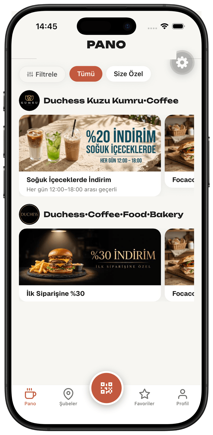The PANO app — campaign feed with real campaign banners