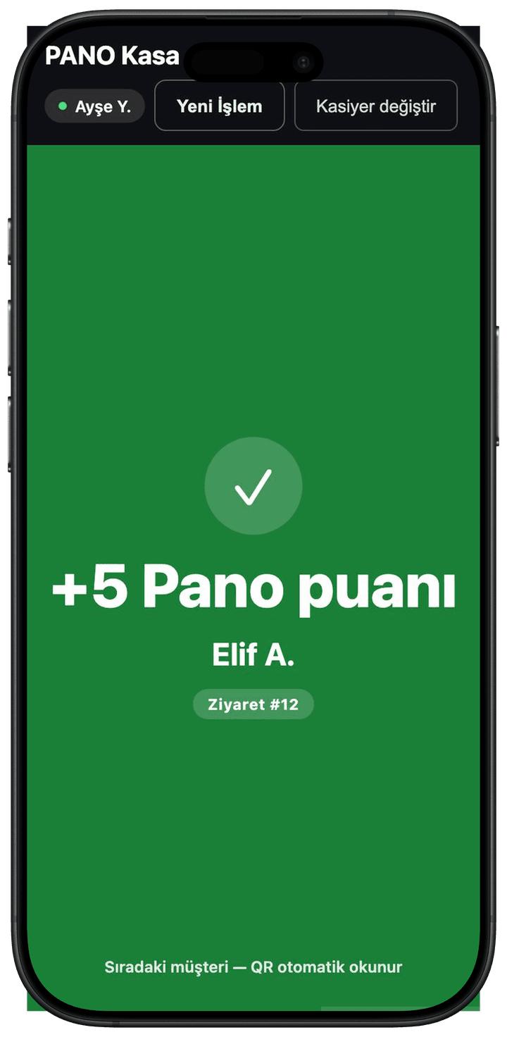 The PANO till screen — +5 points confirmation